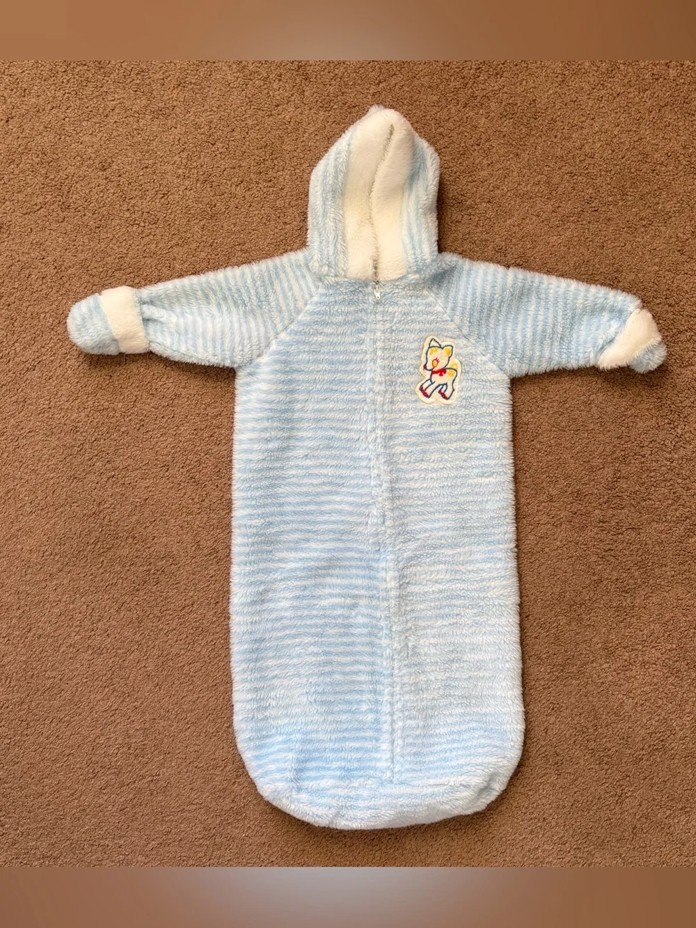 Vintage Hooded Baby Sack, Blue White  Deer One Size Warm Polyester